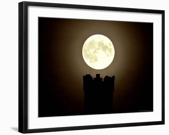 The Moon Rests on the Turret Battlements of the Castle Ruin Muehlburg-null-Framed Photographic Print