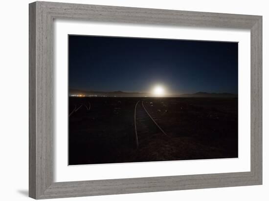 The Moon Rises over a Dead Train Line in Uyuni-Alex Saberi-Framed Photographic Print