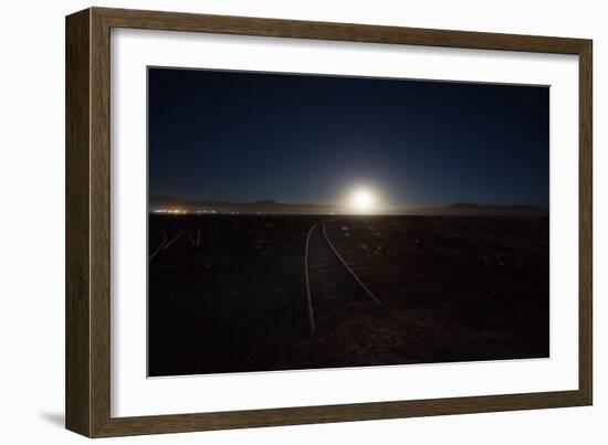 The Moon Rises over a Dead Train Line in Uyuni-Alex Saberi-Framed Photographic Print