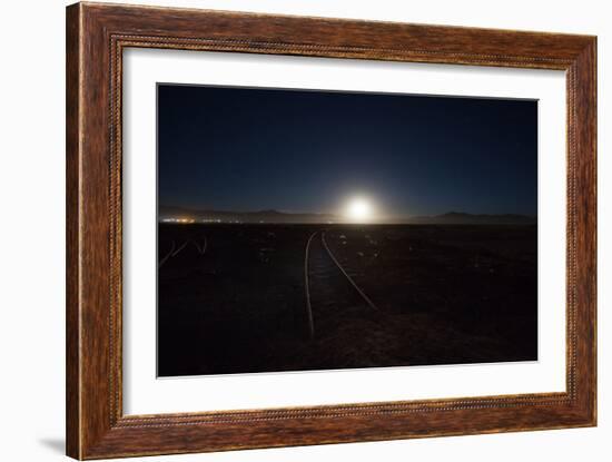 The Moon Rises over a Dead Train Line in Uyuni-Alex Saberi-Framed Photographic Print