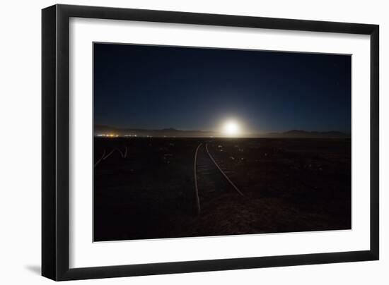 The Moon Rises over a Dead Train Line in Uyuni-Alex Saberi-Framed Photographic Print
