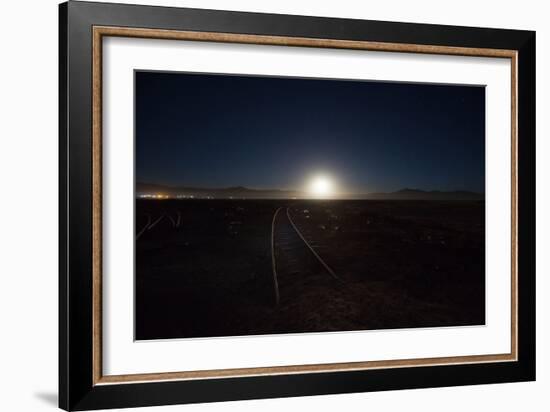 The Moon Rises over a Dead Train Line in Uyuni-Alex Saberi-Framed Photographic Print