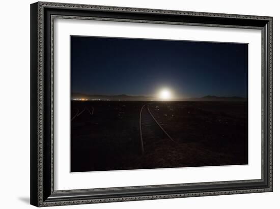 The Moon Rises over a Dead Train Line in Uyuni-Alex Saberi-Framed Photographic Print