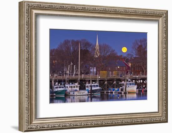 The Moon Sets Behind the Fishing Pier in Portsmouth, New Hampshire-Jerry & Marcy Monkman-Framed Photographic Print