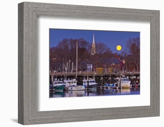 The Moon Sets Behind the Fishing Pier in Portsmouth, New Hampshire-Jerry & Marcy Monkman-Framed Photographic Print