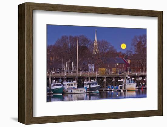 The Moon Sets Behind the Fishing Pier in Portsmouth, New Hampshire-Jerry & Marcy Monkman-Framed Photographic Print