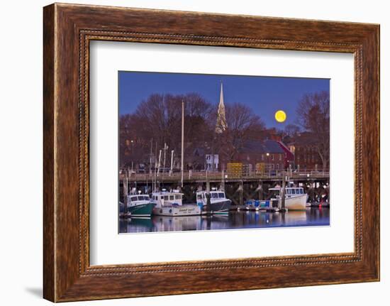 The Moon Sets Behind the Fishing Pier in Portsmouth, New Hampshire-Jerry & Marcy Monkman-Framed Photographic Print