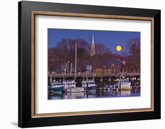 The Moon Sets Behind the Fishing Pier in Portsmouth, New Hampshire-Jerry & Marcy Monkman-Framed Photographic Print