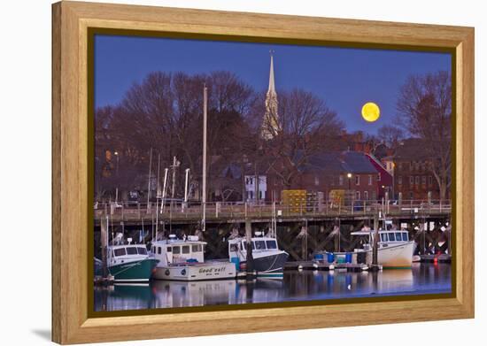 The Moon Sets Behind the Fishing Pier in Portsmouth, New Hampshire-Jerry & Marcy Monkman-Framed Premier Image Canvas