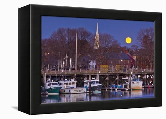The Moon Sets Behind the Fishing Pier in Portsmouth, New Hampshire-Jerry & Marcy Monkman-Framed Premier Image Canvas