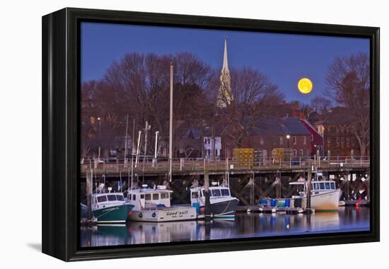 The Moon Sets Behind the Fishing Pier in Portsmouth, New Hampshire-Jerry & Marcy Monkman-Framed Premier Image Canvas