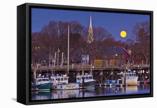 The Moon Sets Behind the Fishing Pier in Portsmouth, New Hampshire-Jerry & Marcy Monkman-Framed Premier Image Canvas