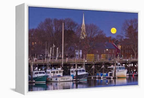 The Moon Sets Behind the Fishing Pier in Portsmouth, New Hampshire-Jerry & Marcy Monkman-Framed Premier Image Canvas