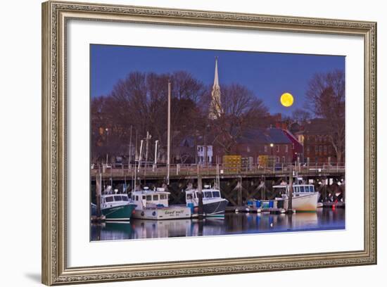 The Moon Sets Behind the Fishing Pier in Portsmouth, New Hampshire-Jerry & Marcy Monkman-Framed Photographic Print