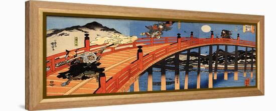 The Moonlight Fight Between Yoshitsune and Benkei on the Gojobashi-Kuniyoshi Utagawa-Framed Premier Image Canvas