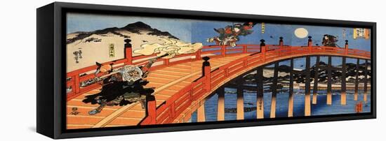 The Moonlight Fight Between Yoshitsune and Benkei on the Gojobashi-Kuniyoshi Utagawa-Framed Premier Image Canvas