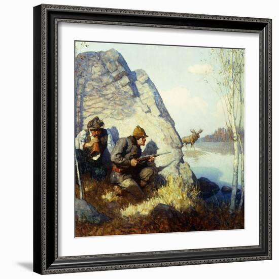 The Moose Call, (Oil on Canvas)-Newell Convers Wyeth-Framed Giclee Print