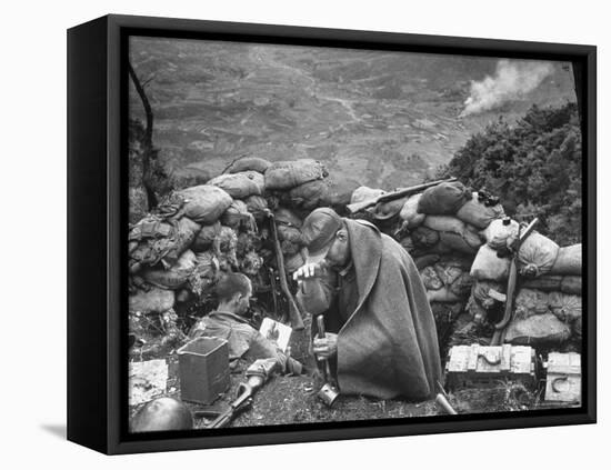 The Morning After an Enemy Attack, Two Men Relaxing in a Sandbagged Position-Michael Rougier-Framed Premier Image Canvas