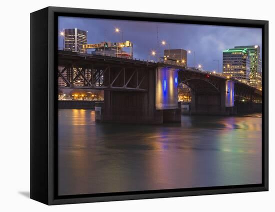 The Morrison Bridge over the Willamette River, Portland, Oregon, USA-William Sutton-Framed Premier Image Canvas