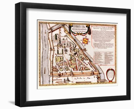 The Moscow Kremlin Map of the 16Th Century (Castellum Urbis Moskvae), 1597 (W/C & Tempera on Paper)-Willem Blaeu-Framed Giclee Print