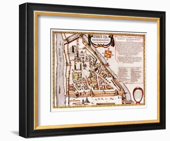 The Moscow Kremlin Map of the 16Th Century (Castellum Urbis Moskvae), 1597 (W/C & Tempera on Paper)-Willem Blaeu-Framed Giclee Print