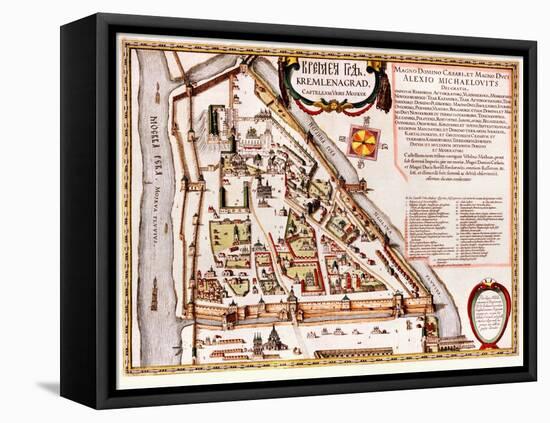 The Moscow Kremlin Map of the 16Th Century (Castellum Urbis Moskvae), 1597 (W/C & Tempera on Paper)-Willem Blaeu-Framed Premier Image Canvas
