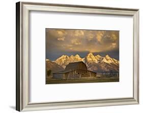 The Moulton Barn on Mormon Row Stands before a Fiery Sunrise in Grand Teton National Park, Wyoming-Mike Cavaroc-Framed Photographic Print