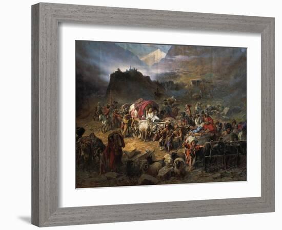 The Mountaineers Leave the Aul before Approach of the Russian Army, 1872-Pyotr Nikolayevich Grusinsky-Framed Giclee Print