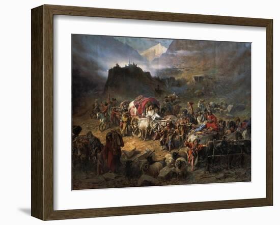 The Mountaineers Leave the Aul before Approach of the Russian Army, 1872-Pyotr Nikolayevich Grusinsky-Framed Giclee Print