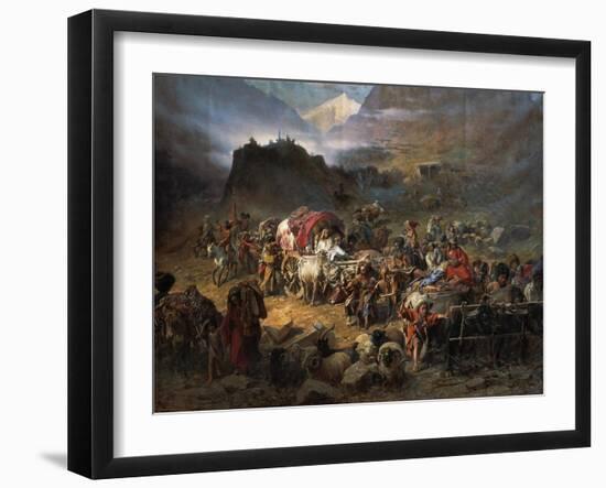 The Mountaineers Leave the Aul before Approach of the Russian Army, 1872-Pyotr Nikolayevich Grusinsky-Framed Giclee Print