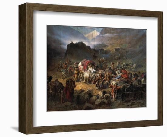 The Mountaineers Leave the Aul before Approach of the Russian Army, 1872-Pyotr Nikolayevich Grusinsky-Framed Giclee Print