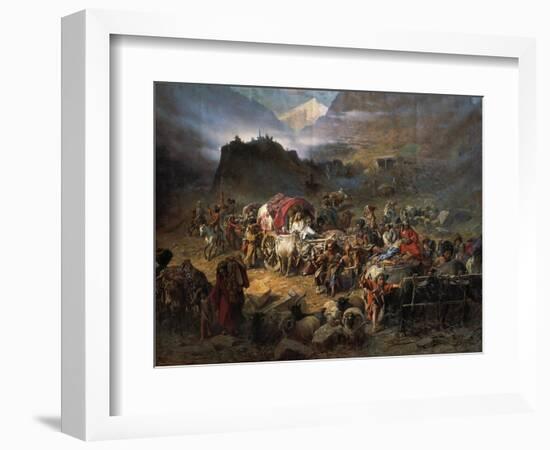 The Mountaineers Leave the Aul before Approach of the Russian Army, 1872-Pyotr Nikolayevich Grusinsky-Framed Giclee Print