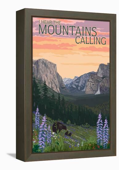 The Mountains Calling - National Park WPA Sentiment-Lantern Press-Framed Stretched Canvas