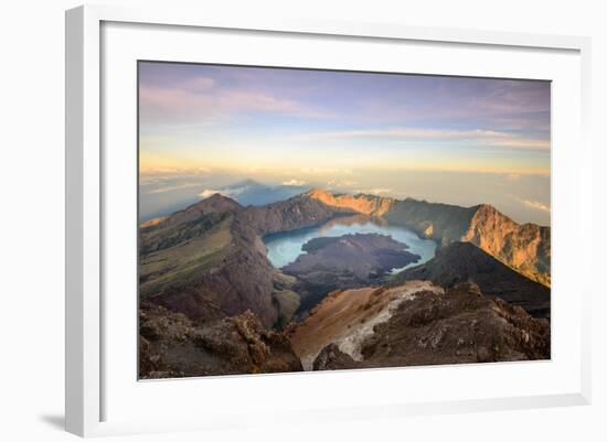 The Mt. Rinjani Crater and a Shadow Cast from the Peak at Sunrise-John Crux-Framed Photographic Print
