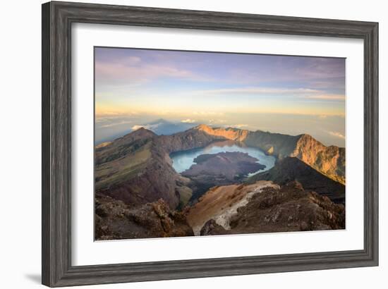 The Mt. Rinjani Crater and a Shadow Cast from the Peak at Sunrise-John Crux-Framed Photographic Print