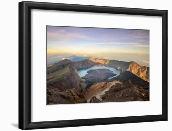 The Mt. Rinjani Crater and a Shadow Cast from the Peak at Sunrise-John Crux-Framed Photographic Print