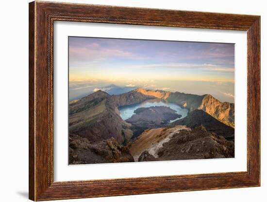 The Mt. Rinjani Crater and a Shadow Cast from the Peak at Sunrise-John Crux-Framed Photographic Print