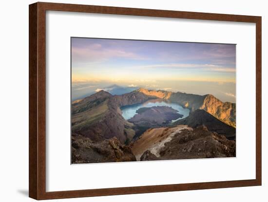 The Mt. Rinjani Crater and a Shadow Cast from the Peak at Sunrise-John Crux-Framed Photographic Print