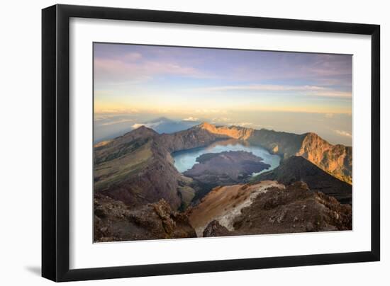 The Mt. Rinjani Crater and a Shadow Cast from the Peak at Sunrise-John Crux-Framed Photographic Print