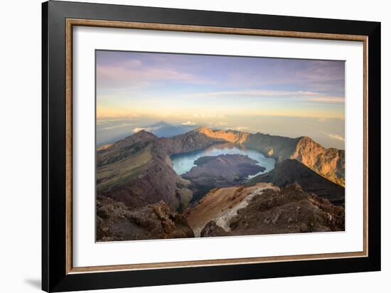 The Mt. Rinjani Crater and a Shadow Cast from the Peak at Sunrise-John Crux-Framed Photographic Print