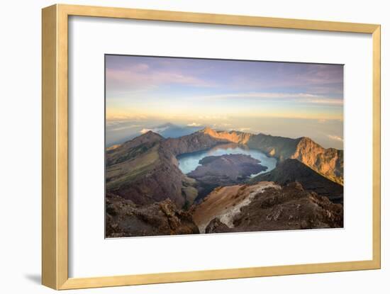 The Mt. Rinjani Crater and a Shadow Cast from the Peak at Sunrise-John Crux-Framed Photographic Print