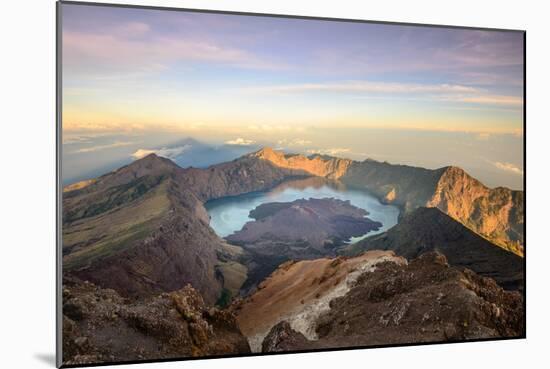 The Mt. Rinjani Crater and a Shadow Cast from the Peak at Sunrise-John Crux-Mounted Photographic Print