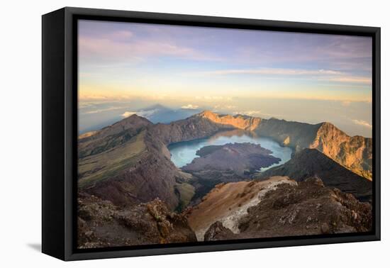 The Mt. Rinjani Crater and a Shadow Cast from the Peak at Sunrise-John Crux-Framed Premier Image Canvas