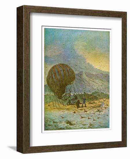 The Mysterious Island, Part 1: The Travellers' Balloon Lands on the Island-C. Barbant-Framed Art Print