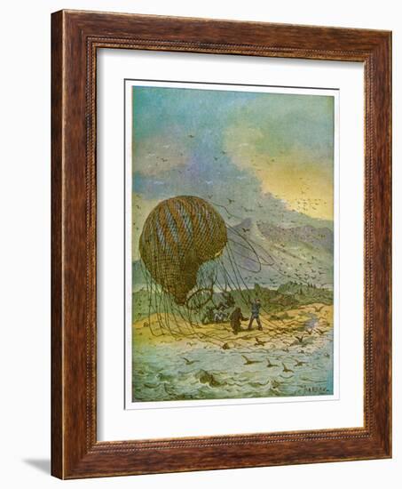 The Mysterious Island, Part 1: The Travellers' Balloon Lands on the Island-C. Barbant-Framed Art Print