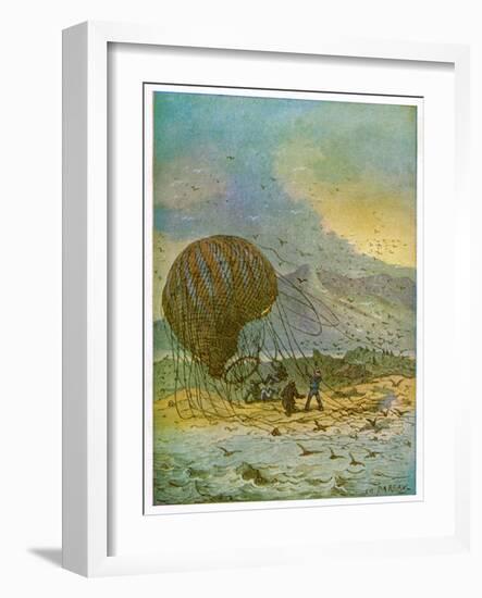 The Mysterious Island, Part 1: The Travellers' Balloon Lands on the Island-C. Barbant-Framed Art Print