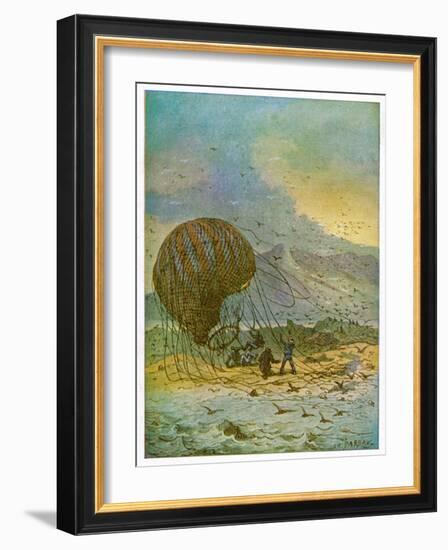The Mysterious Island, Part 1: The Travellers' Balloon Lands on the Island-C. Barbant-Framed Art Print
