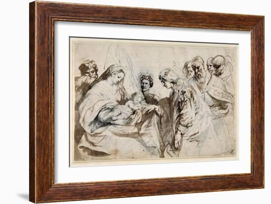 The Mystic Marriage of St. Catherine (Pen and Ink with Wash over Chalk on Paper)-Sir Anthony Van Dyck-Framed Giclee Print