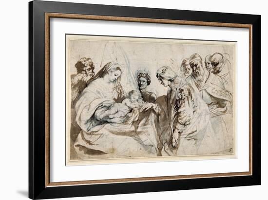 The Mystic Marriage of St. Catherine (Pen and Ink with Wash over Chalk on Paper)-Sir Anthony Van Dyck-Framed Giclee Print