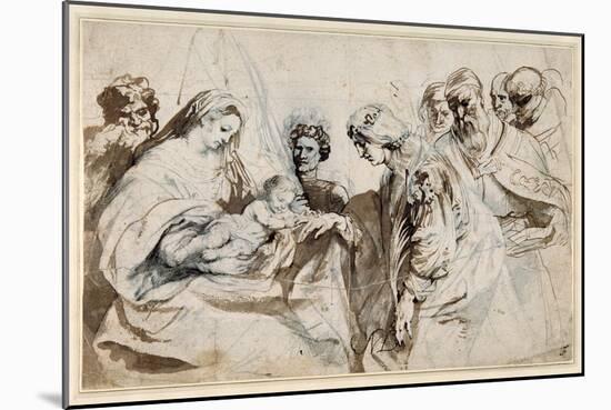 The Mystic Marriage of St. Catherine (Pen and Ink with Wash over Chalk on Paper)-Sir Anthony Van Dyck-Mounted Giclee Print